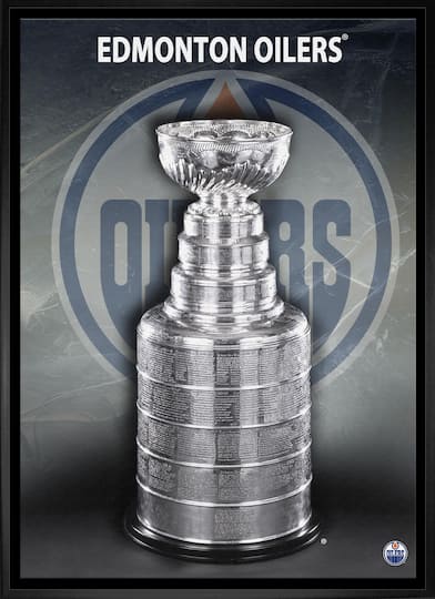 Edmonton Oilers Unsigned 20" x 29" Framed Canvas Stanley Cup 22.5" x 31.5"